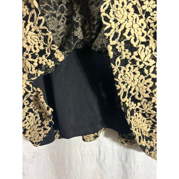 Catherines Top 4X Tan Floral Sheer Black Lined Short Sleeve - Picture 5 of 11